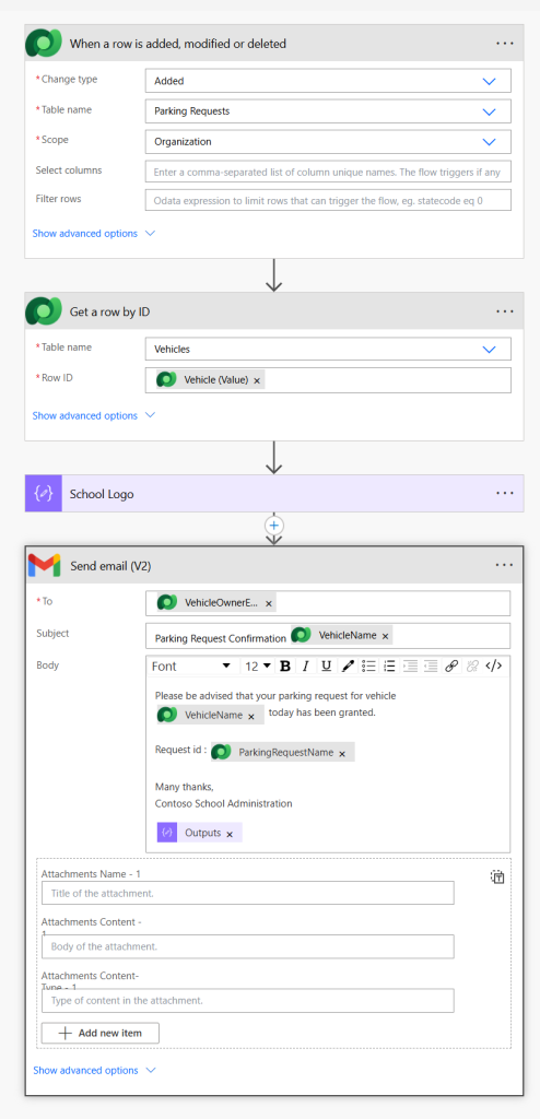 Screen of a PowerAutomate Flow