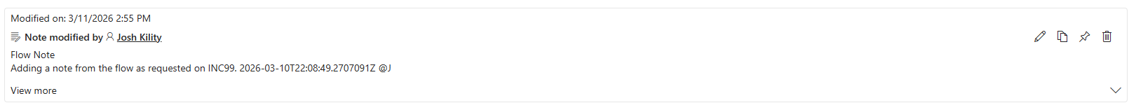 Screenshot of a note that has been added to the timeline of a record