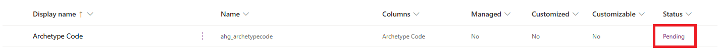 Keys list showing the new alternate key with a Pending status