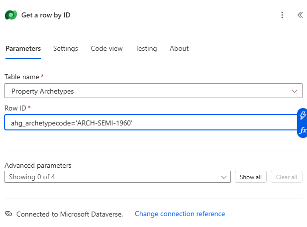 Get a row by ID action using an alternate key reference in the Row ID field